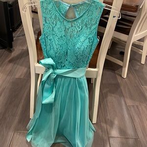 Turquoise lace top dress